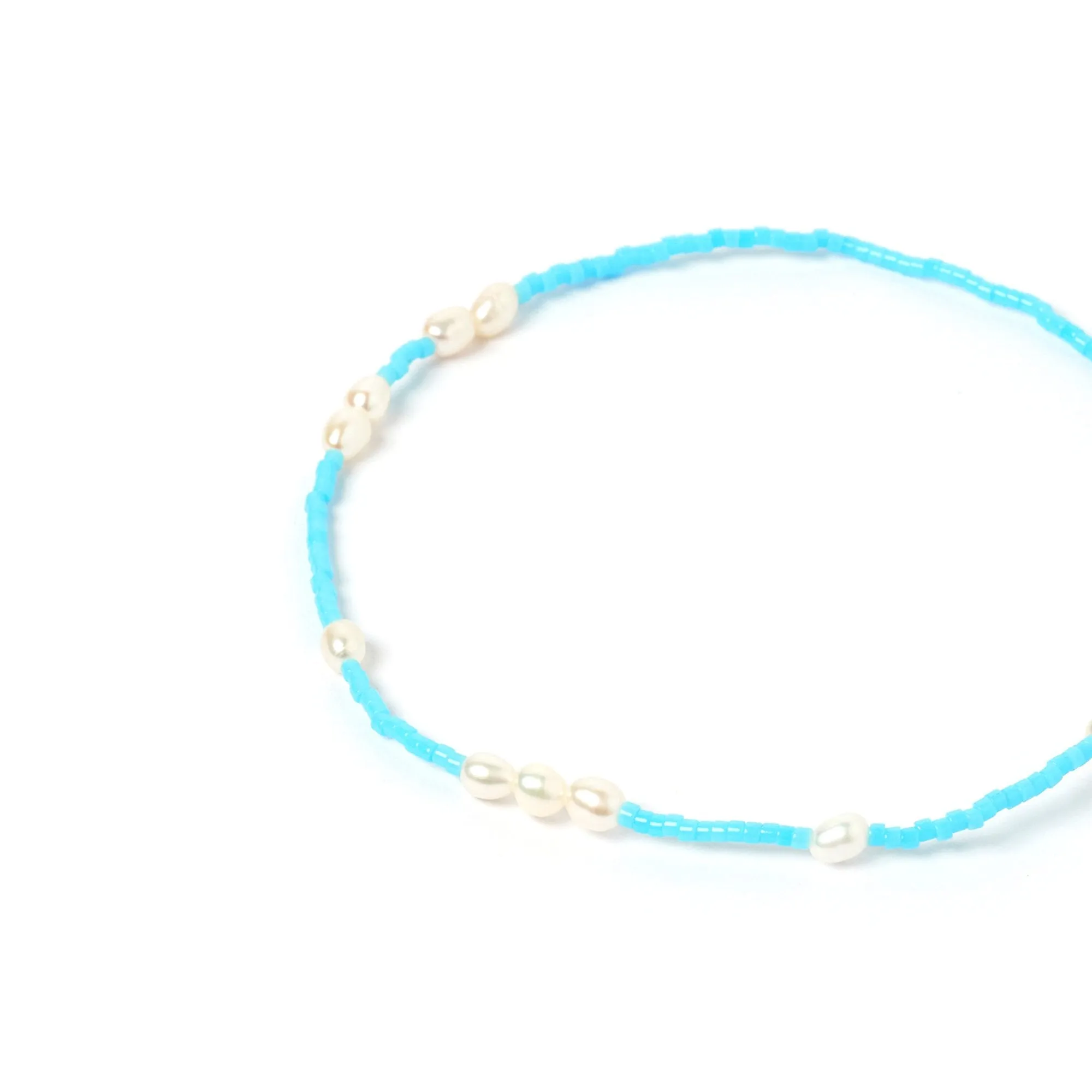 Poppy Pearl & Glass Beaded Anklet - Turquoise