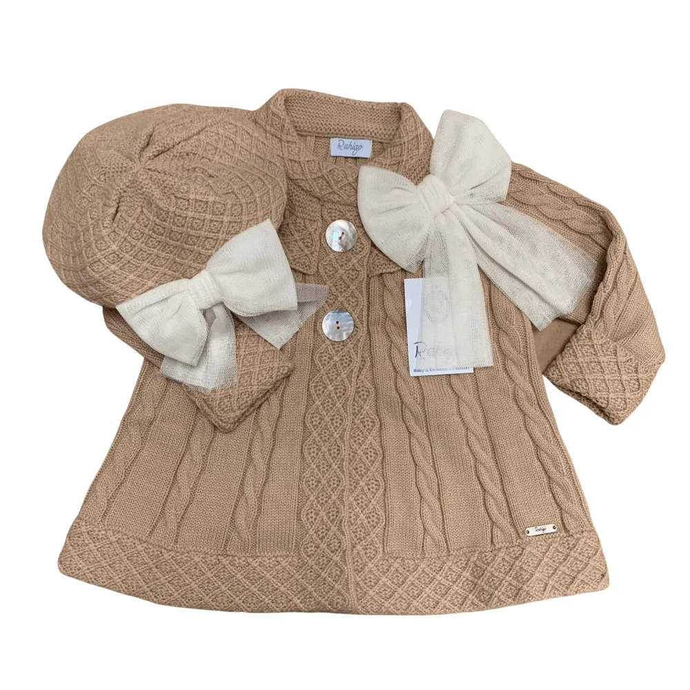 RAHIGO - Coat & Beret Set With Cream Tulle Bow - Camel