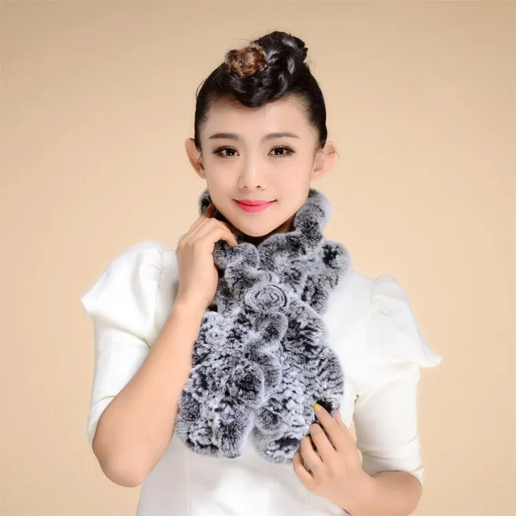 Real REX Rabbit Fur Scarf Wrap Cape Shawl Neck Warmer Women Children Scarf Flower Decoration FS14522