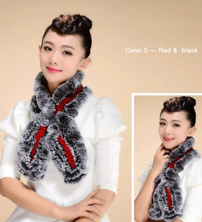 Real REX Rabbit Fur Scarf Wrap Cape Shawl Neck Warmer Women Children Scarf Flower Decoration FS14522