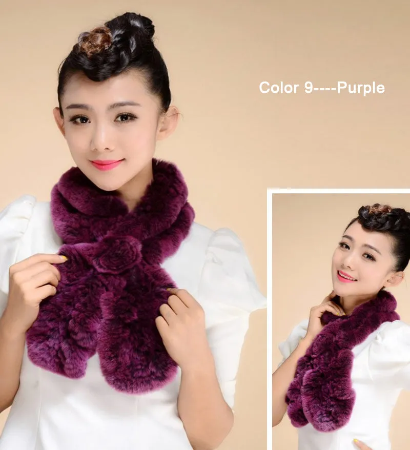 Real REX Rabbit Fur Scarf Wrap Cape Shawl Neck Warmer Women Children Scarf Flower Decoration FS14522