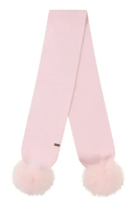 Ribbed knit angora pompom scarf - Pink