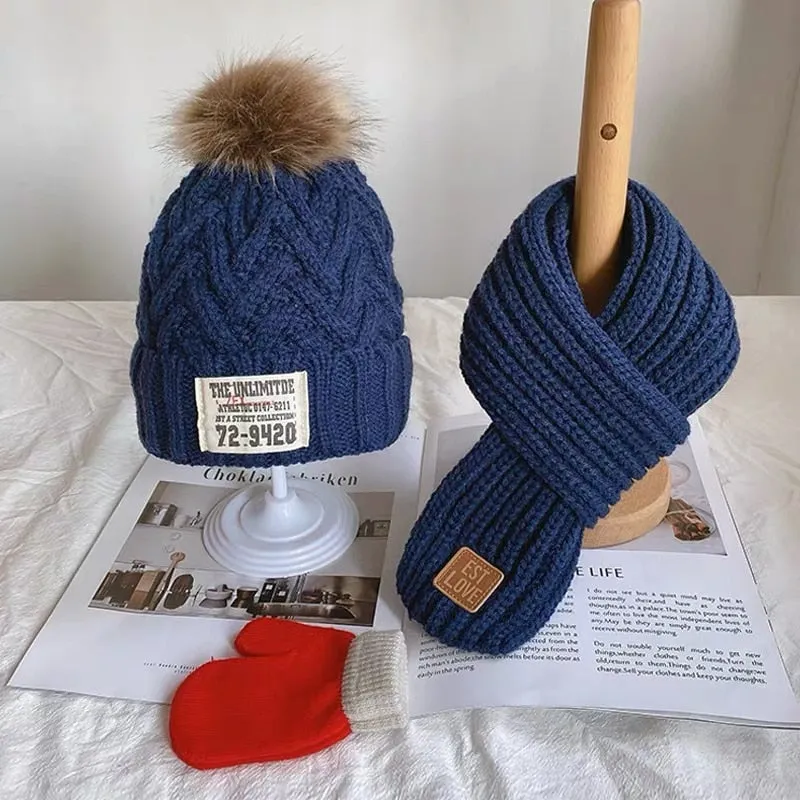 Scarf, Hat & Gloves Three-Piece Knitted Kids Set