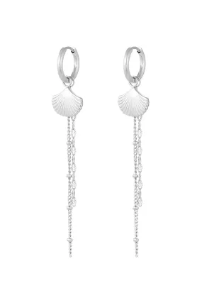 Shell Chain Hoop Earrings - Silver