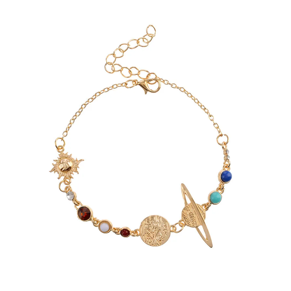 Solar System Beaded Bracelet or Anklet - Gold