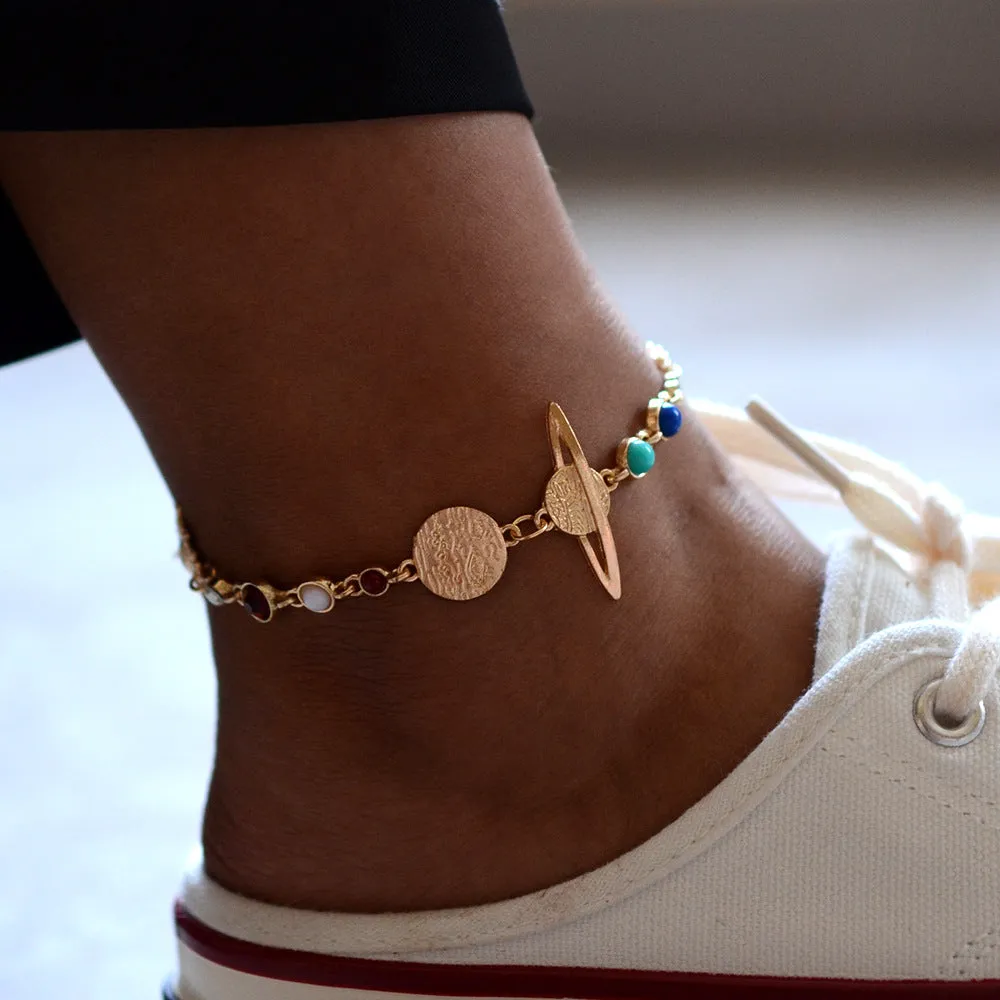 Solar System Beaded Bracelet or Anklet - Gold