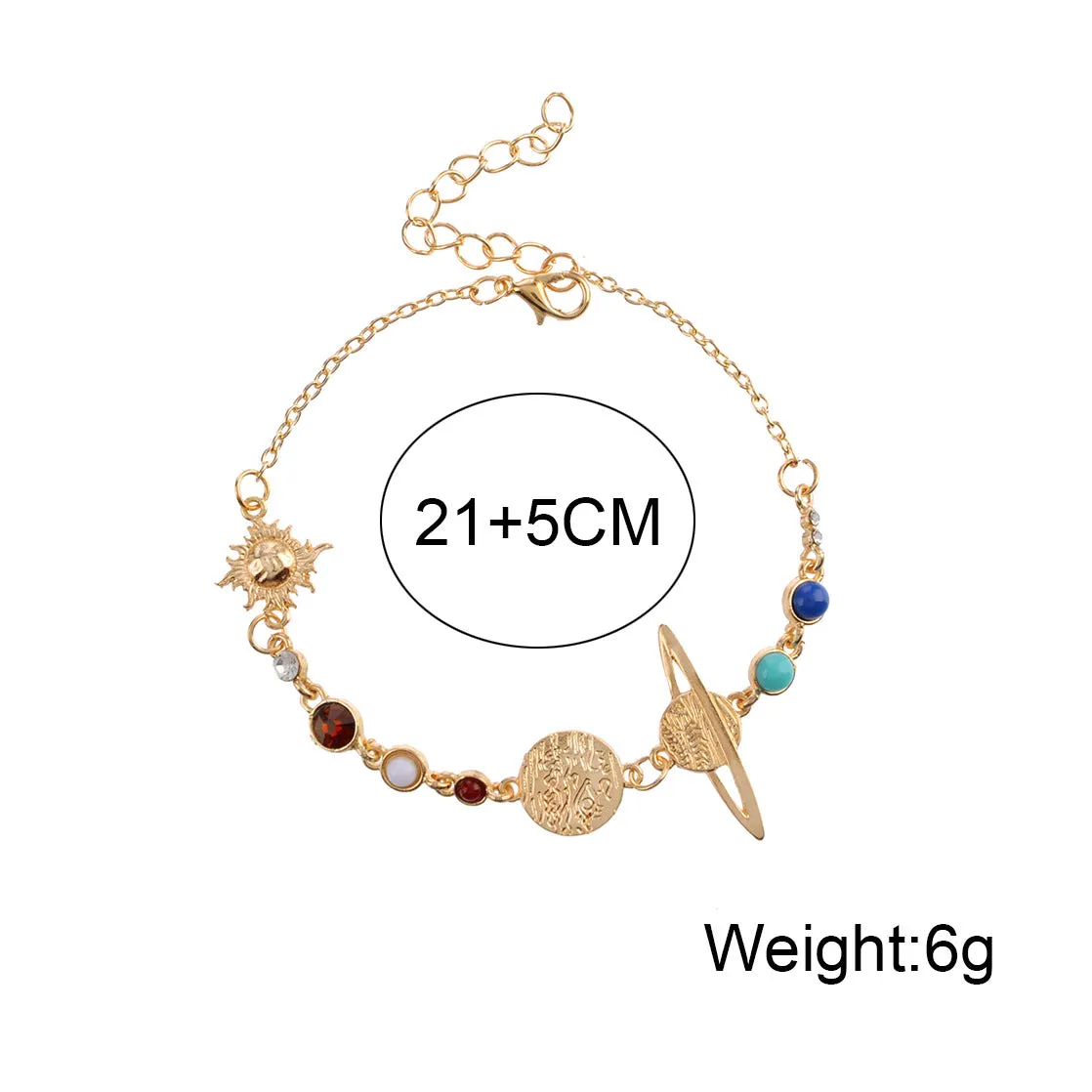 Solar System Beaded Bracelet or Anklet - Gold