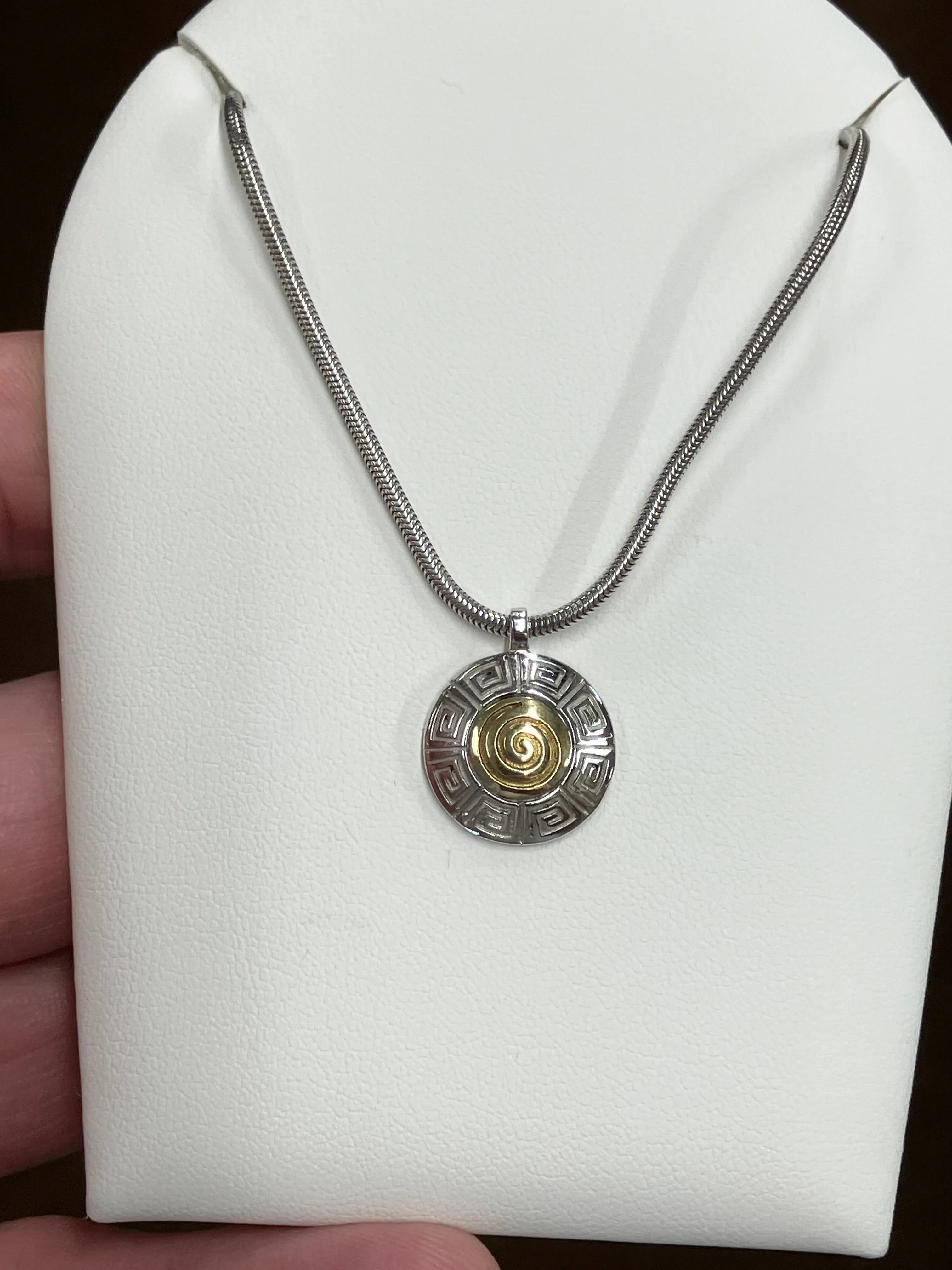 Sterling Silver And 18 K Gold Pendant With Chain