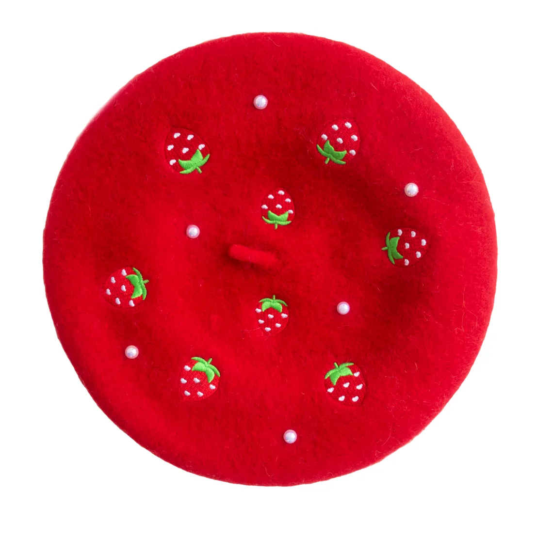 Strawberry Beret Embroidered With Pearls - MULTIPLE COLORS AVAILABLE