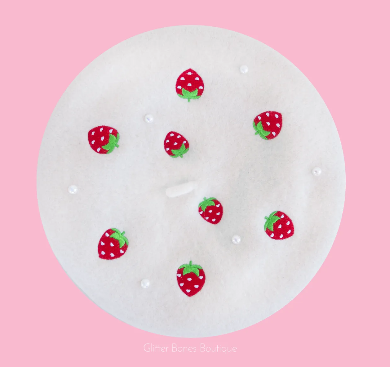 Strawberry Beret Embroidered With Pearls - MULTIPLE COLORS AVAILABLE