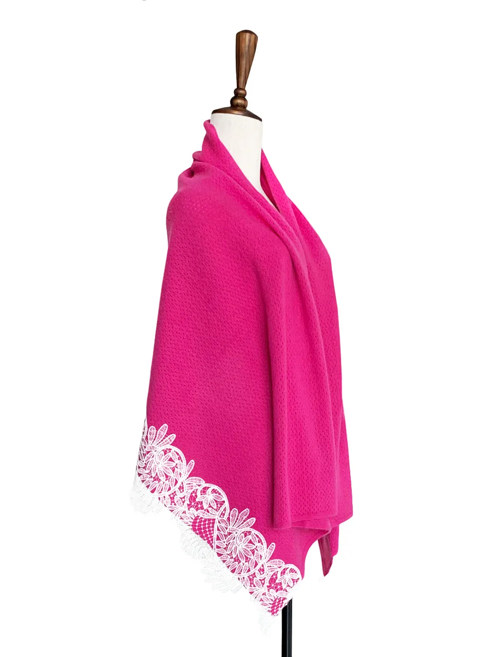 Surprise Sale! Fuchsia Embroidery Lace Trims Pure Luxe Cashmere Wrap