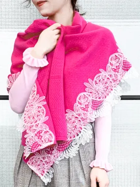 Surprise Sale! Fuchsia Embroidery Lace Trims Pure Luxe Cashmere Wrap