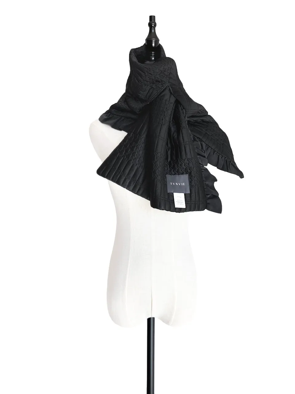 Surprise Sale! Reversible Velvet Dots & Embossed Houndstooth Ruffle Trim Pull Through Scarf