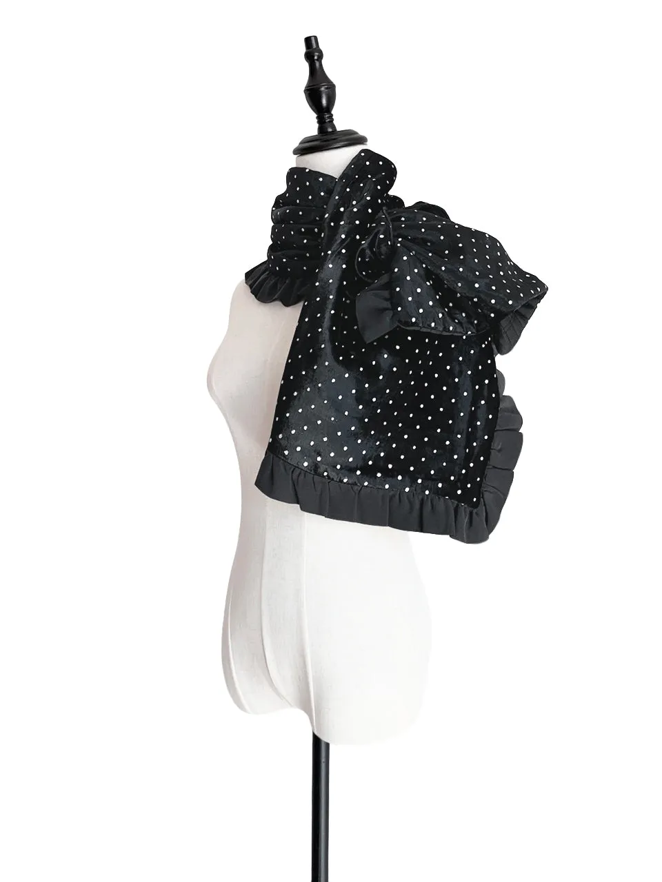 Surprise Sale! Reversible Velvet Dots & Embossed Houndstooth Ruffle Trim Pull Through Scarf