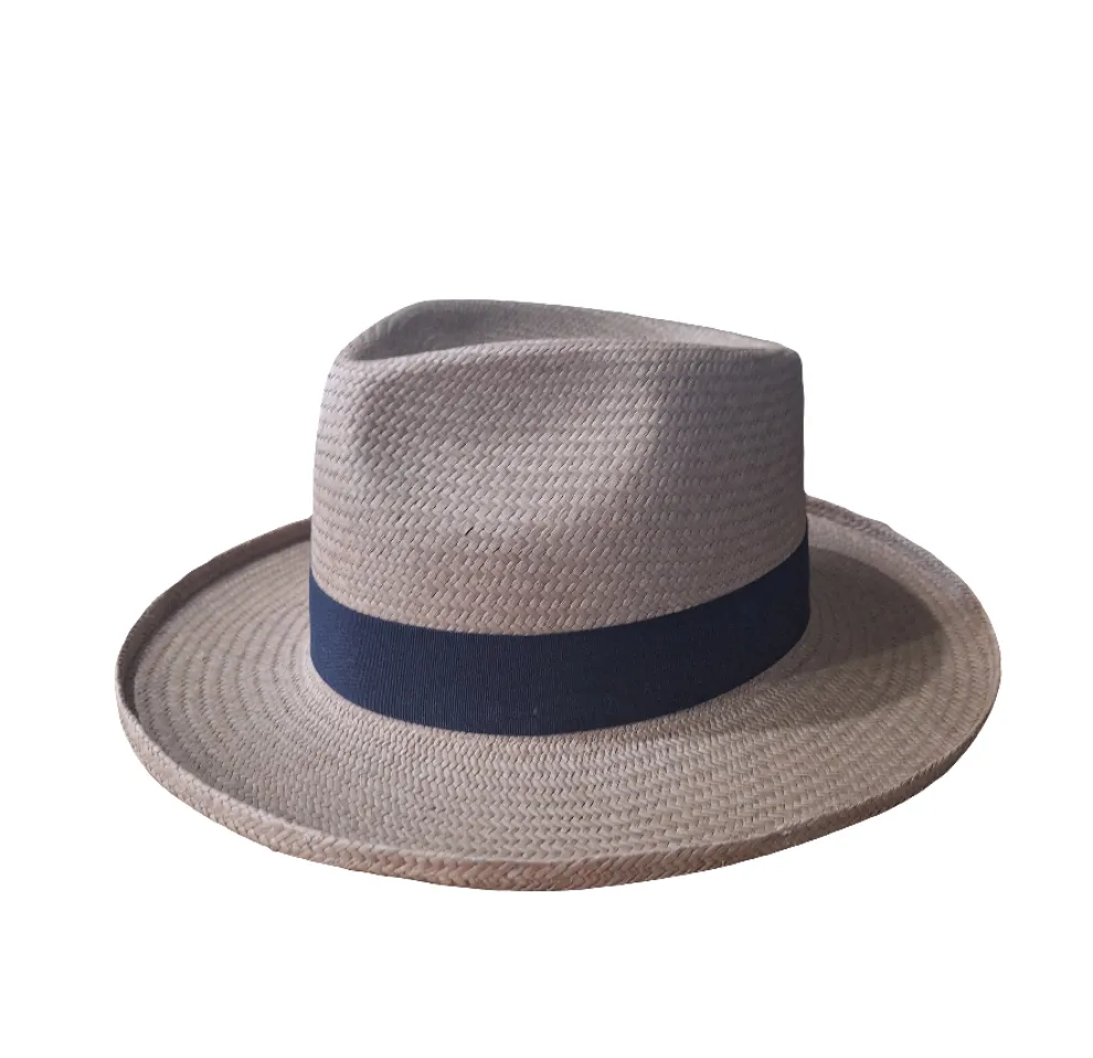 Teardrop Crown Fedora - Panama Cuenca #3 - Turned Edge - 8cm Brim - Cement