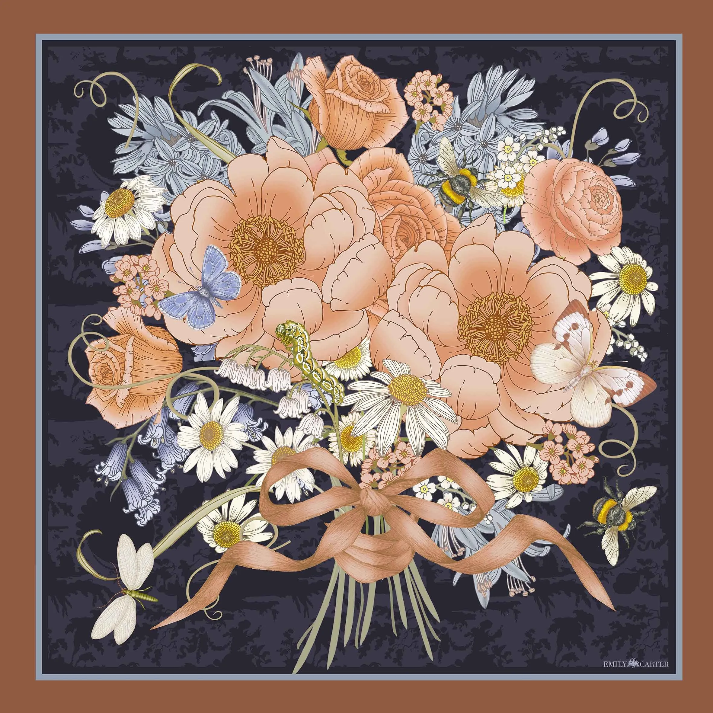 The Peony Bouquet Silk Scarf | 90x90cm