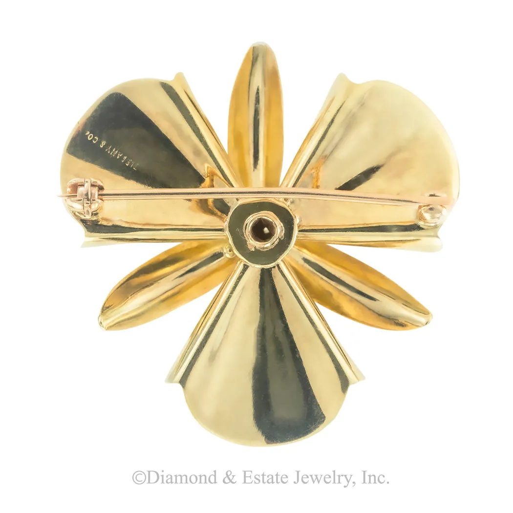 Tiffany & Co Diamond Sapphire Yellow Gold Orchid Brooch