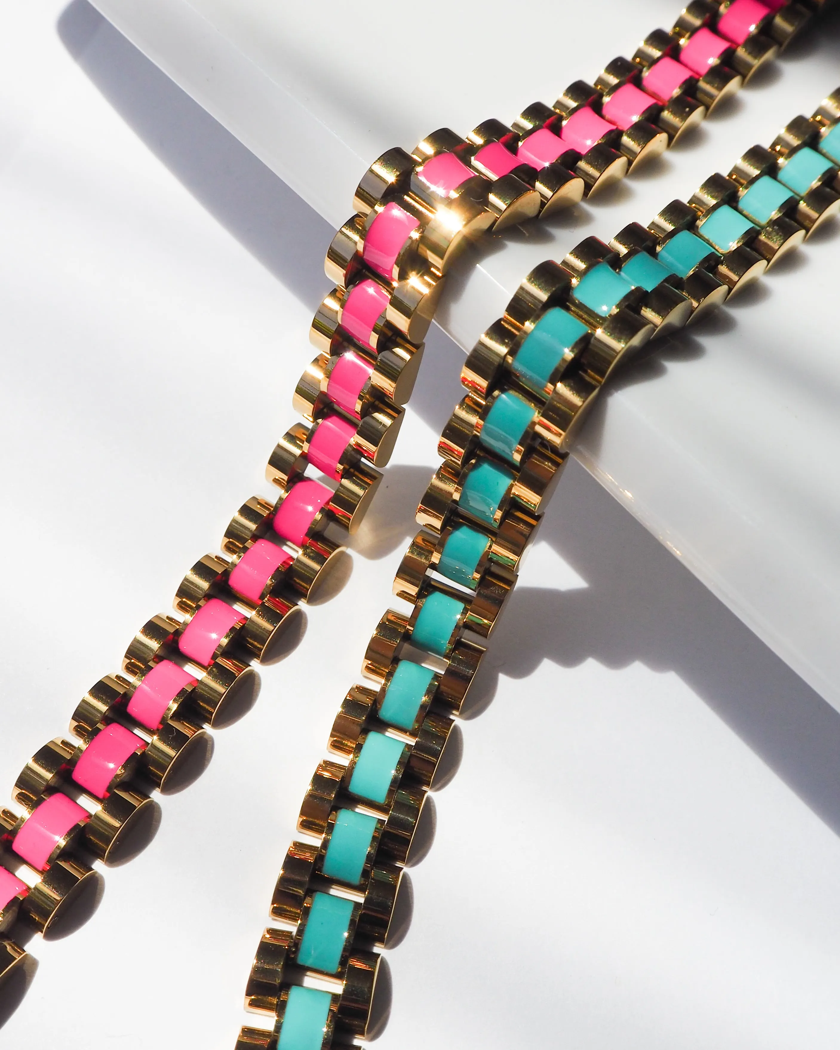 Timepiece Bracelet- Hot Pink- Gold