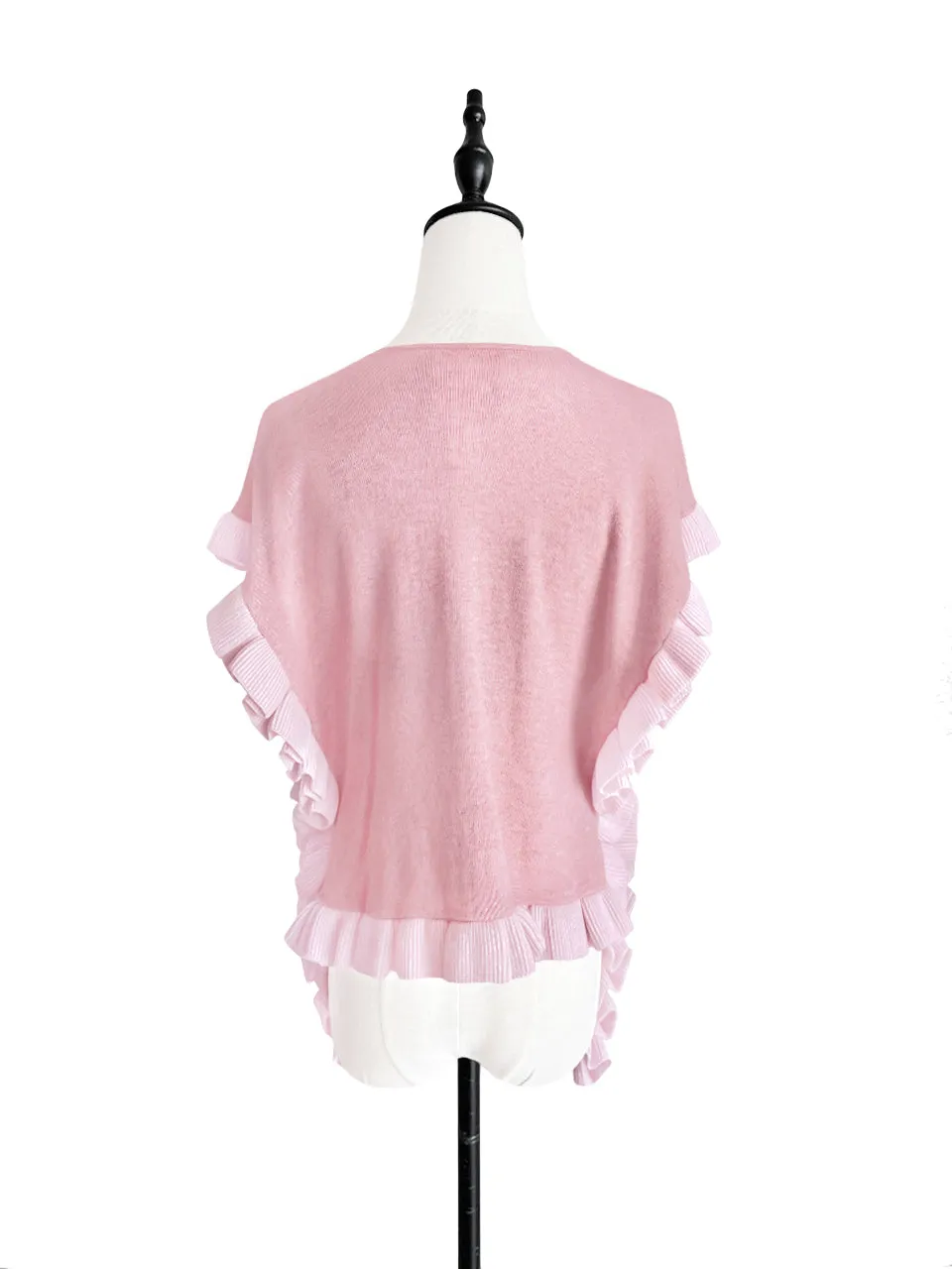 Tonal Pink Pleated Frills Wool & Cashmere Ruana - Scarf