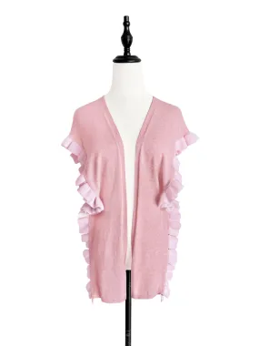 Tonal Pink Pleated Frills Wool & Cashmere Ruana - Scarf