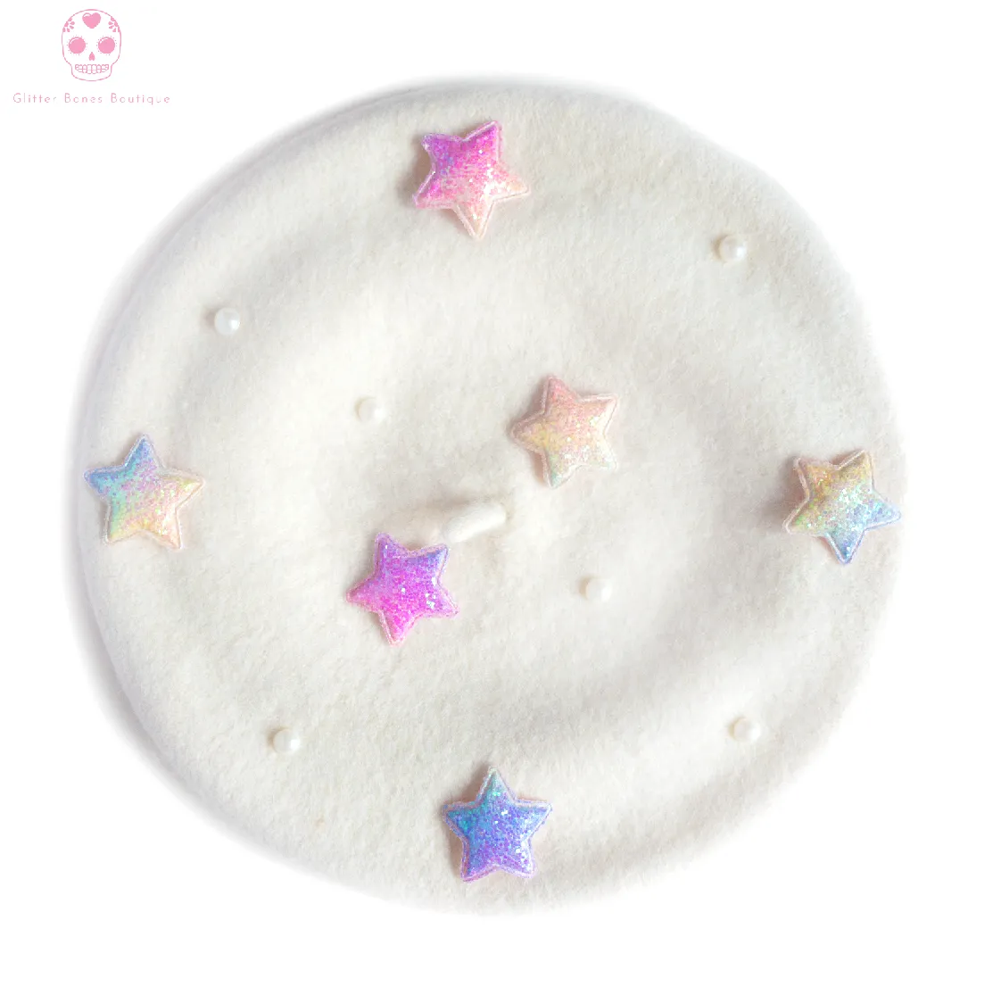 White Glitter Star Beret