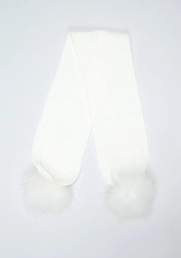 Winter White Double Pom Pom Scarf