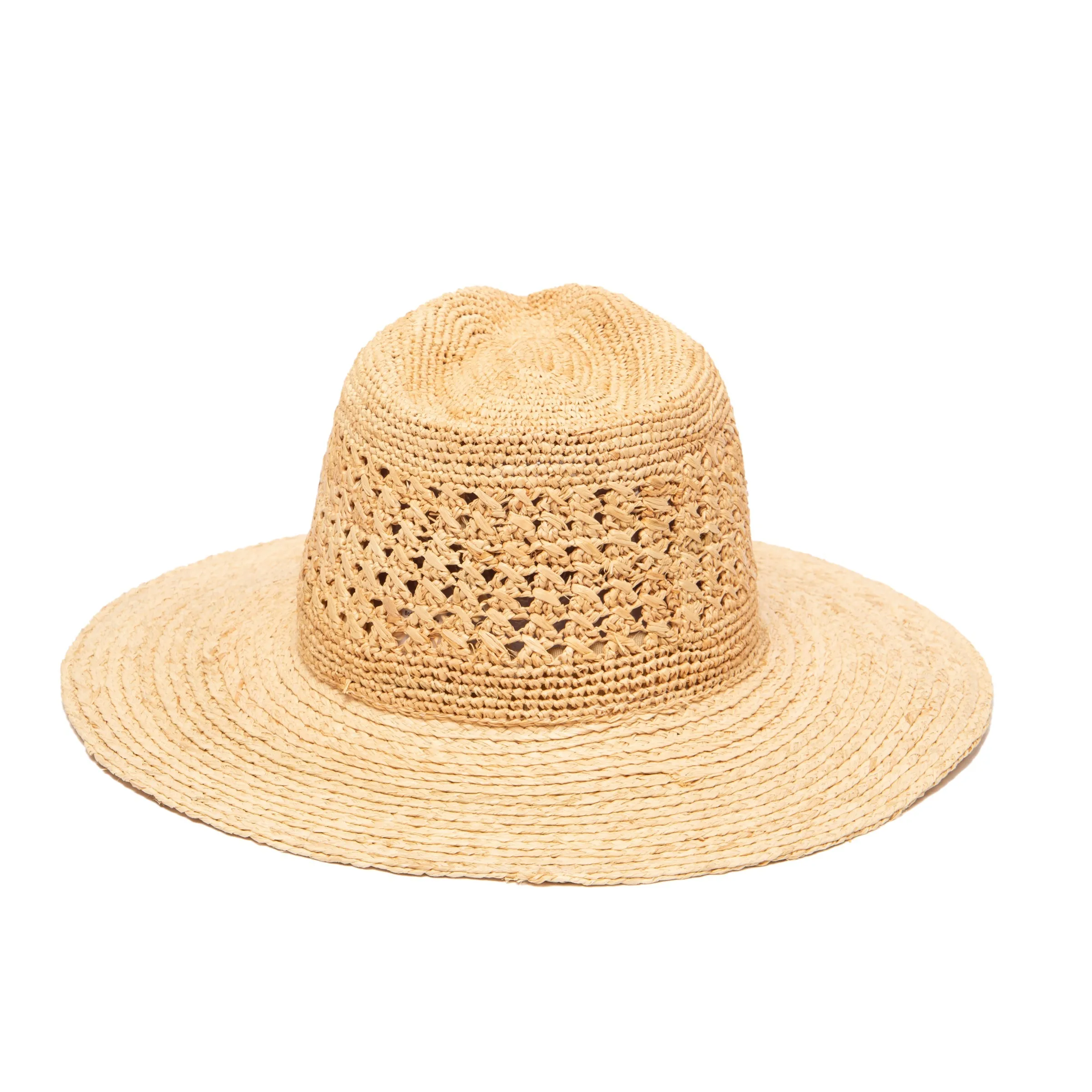 Women's Mixed Raffia Fedora w/ Hand Crochet Crown & Raffia Braid Brim