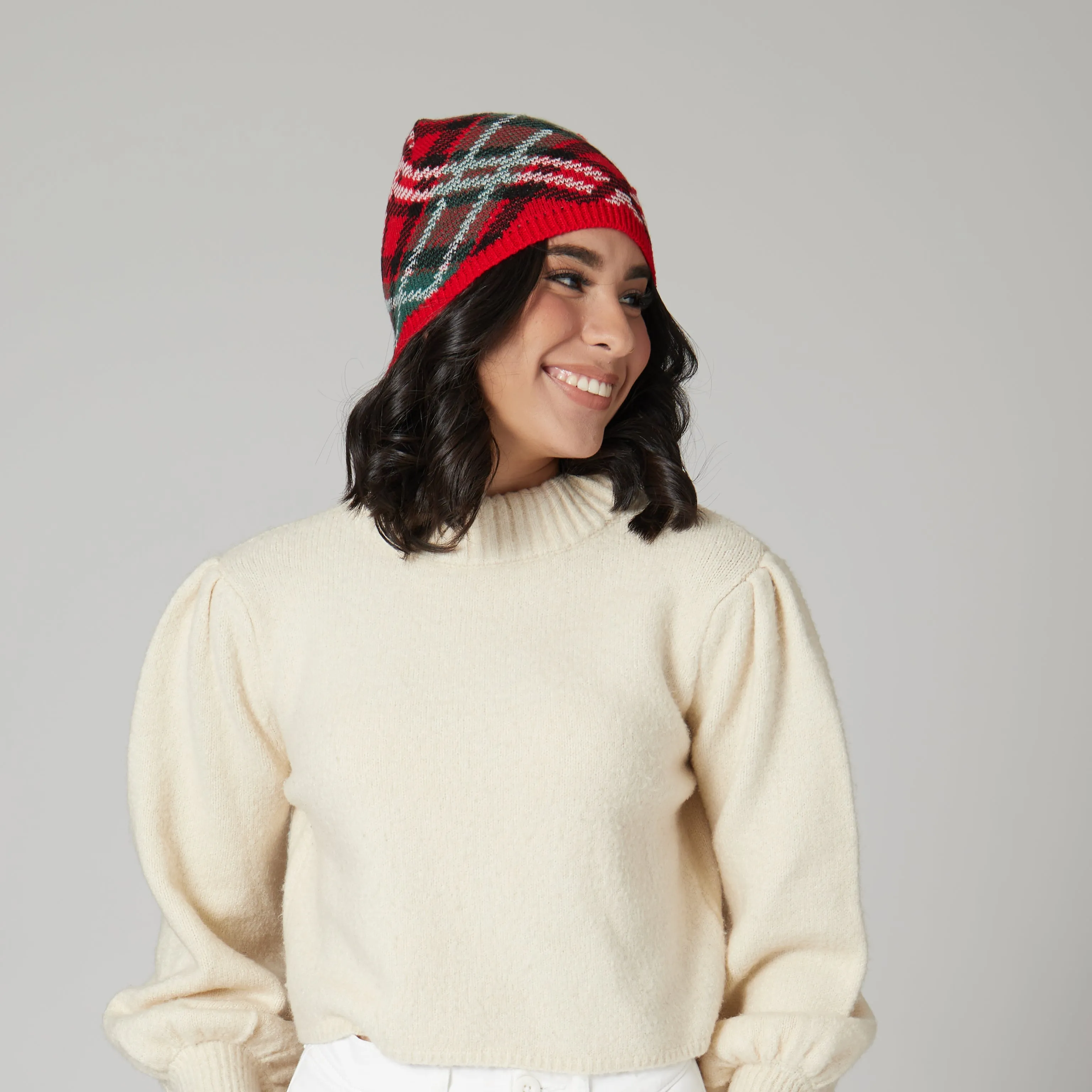 Women's Plaid Gift Bow Beanie