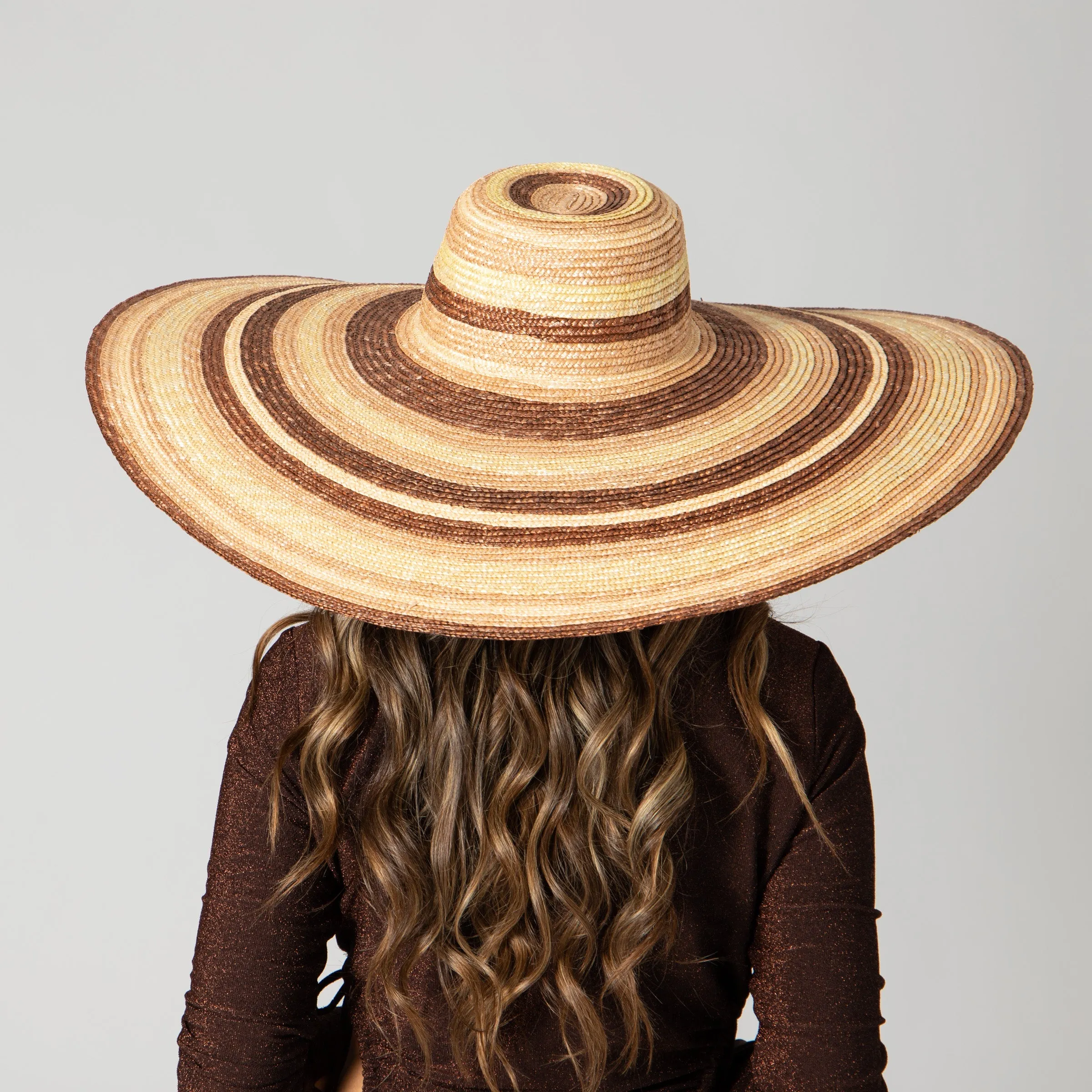 Women's Wheat Straw Stripe Wide Brim Sun Hat