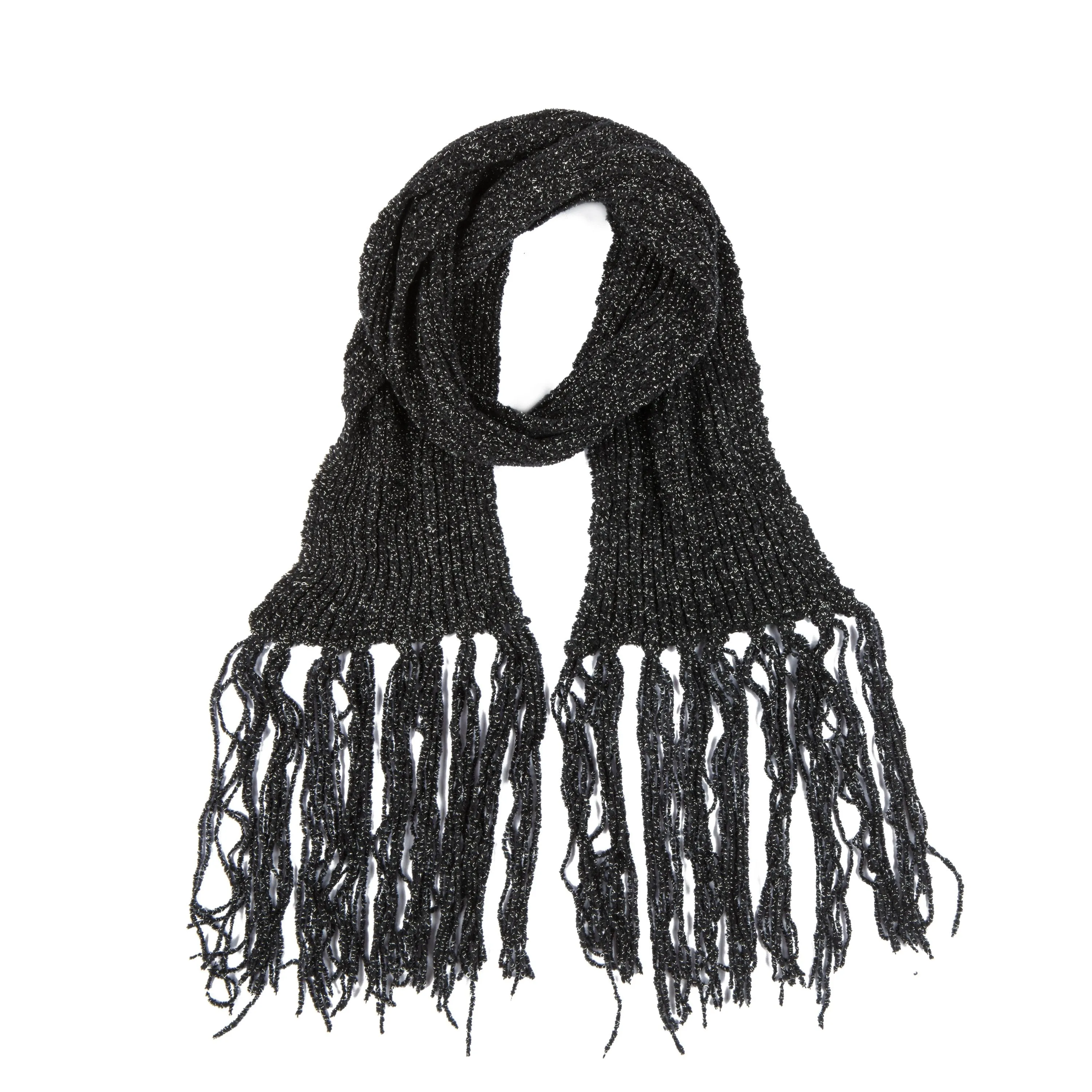 Women's Woven Lurex Long Fringe Scarf