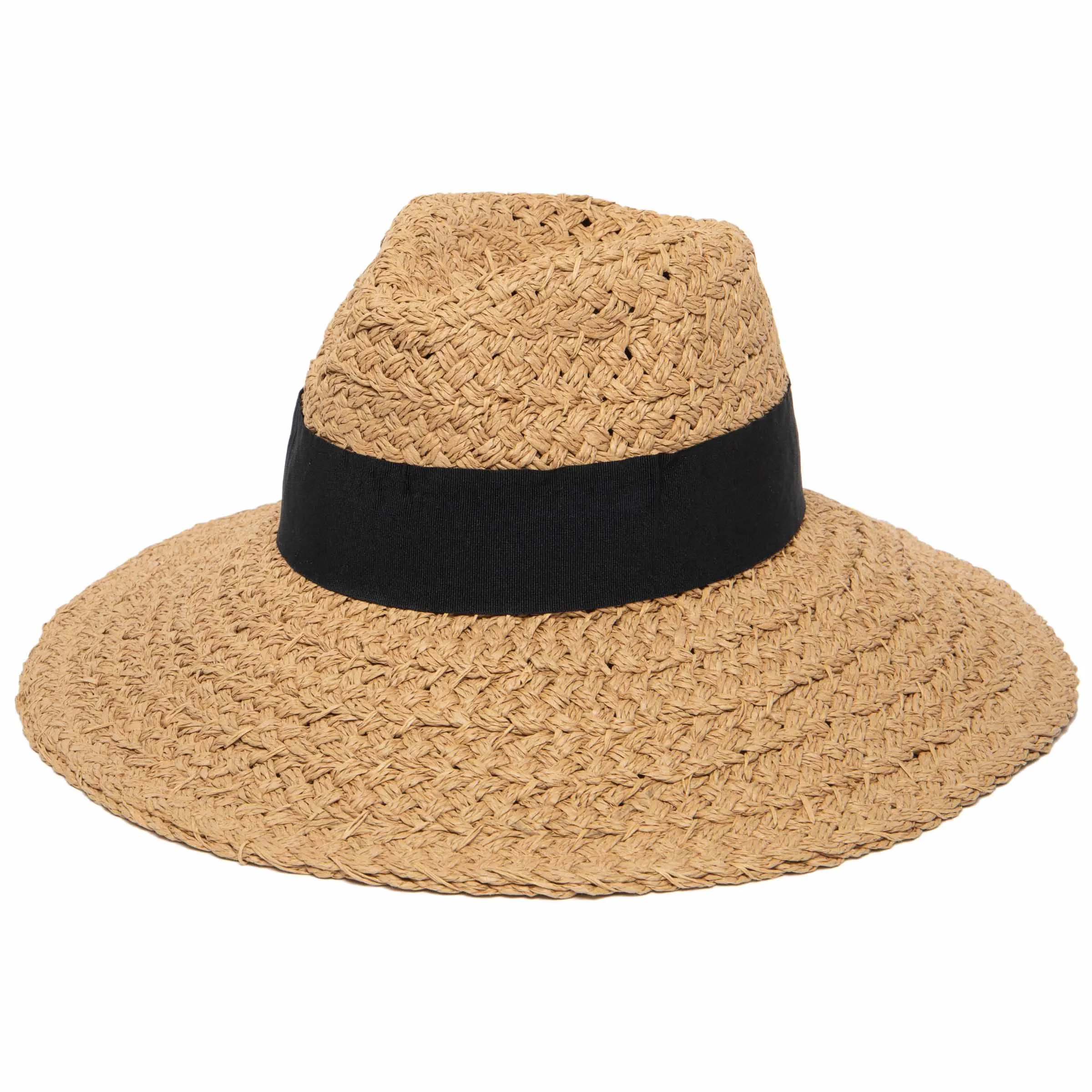 Women's Woven Paper Wide Brim Fedora With Grosgrain