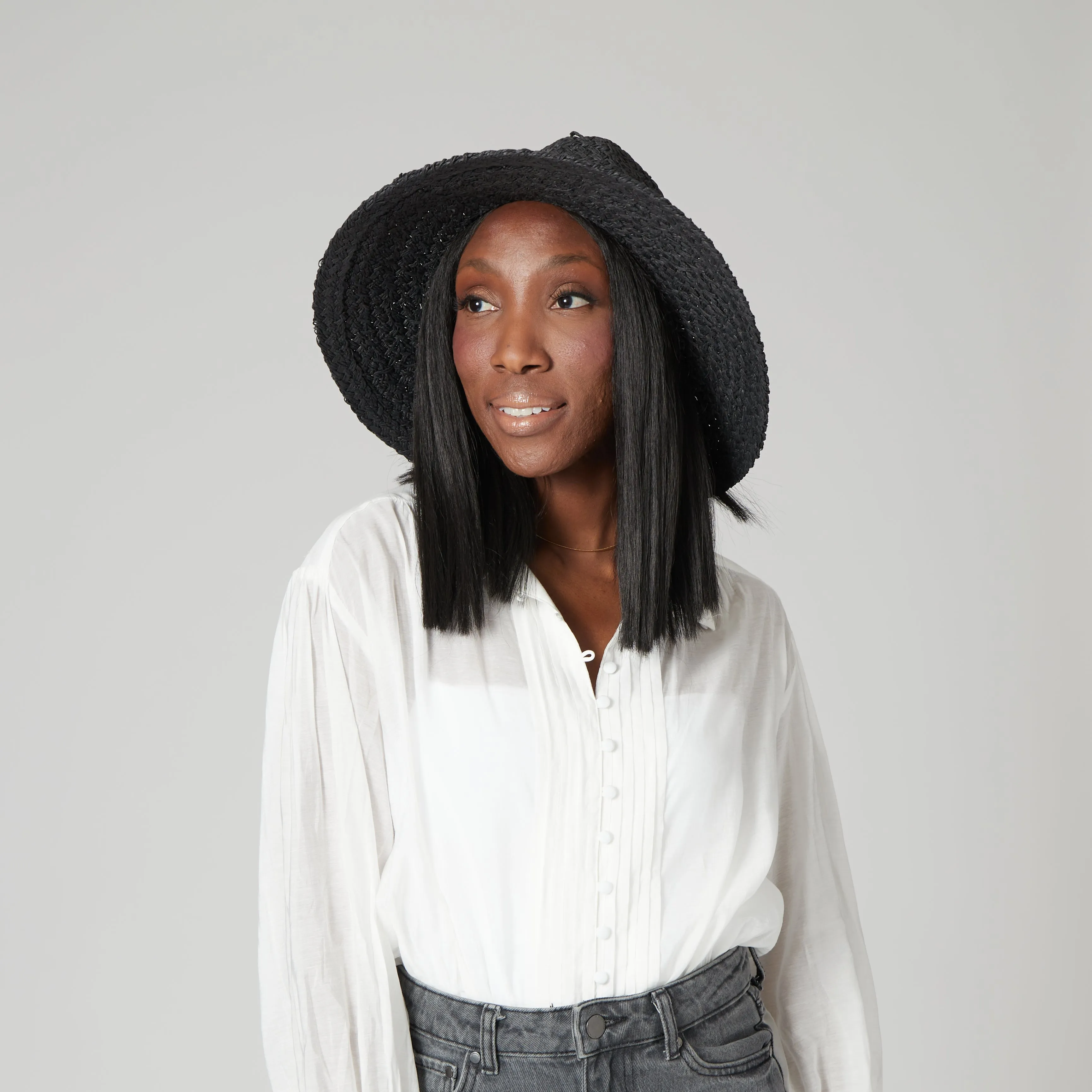 Women's Woven Paper Wide Brim Fedora With Grosgrain