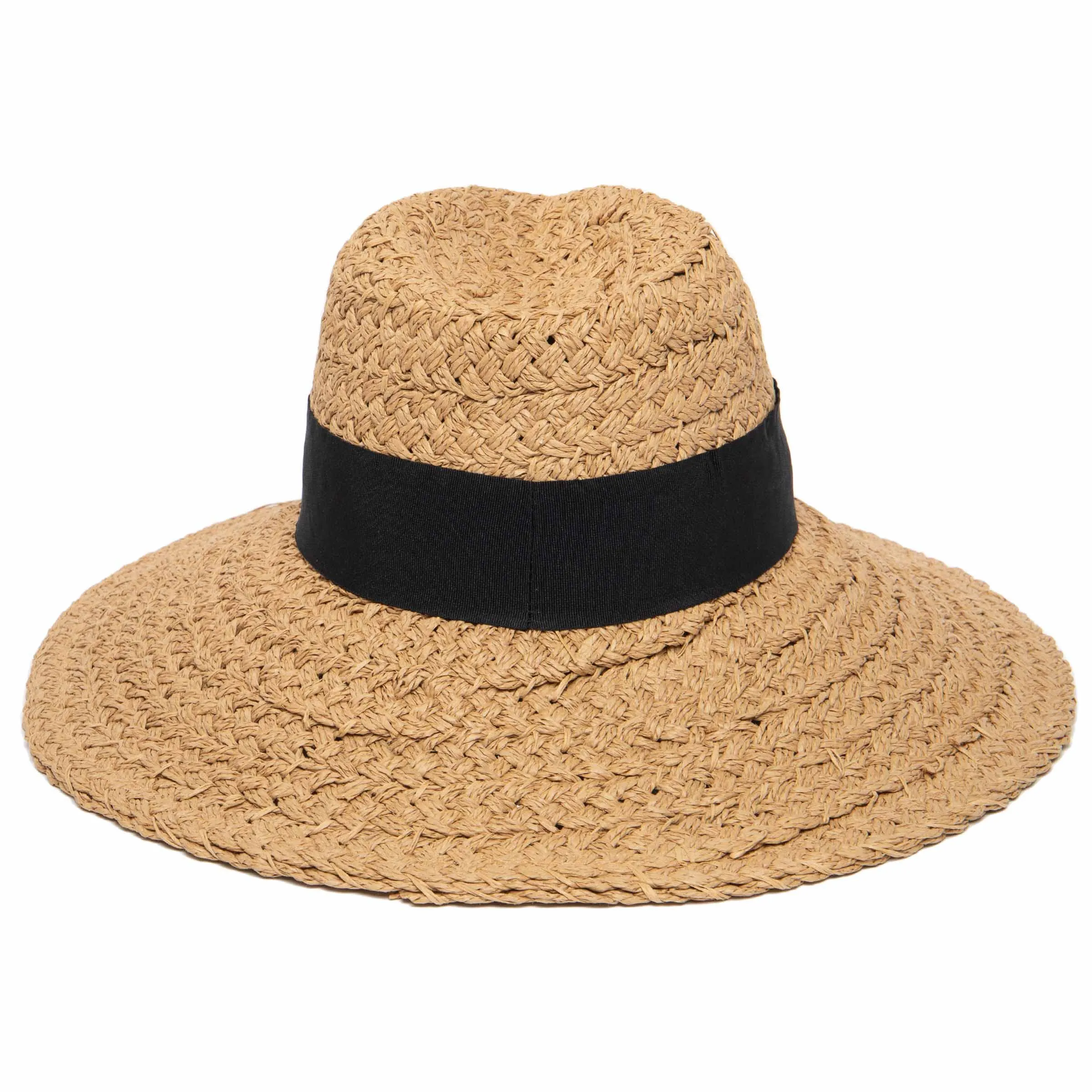 Women's Woven Paper Wide Brim Fedora With Grosgrain