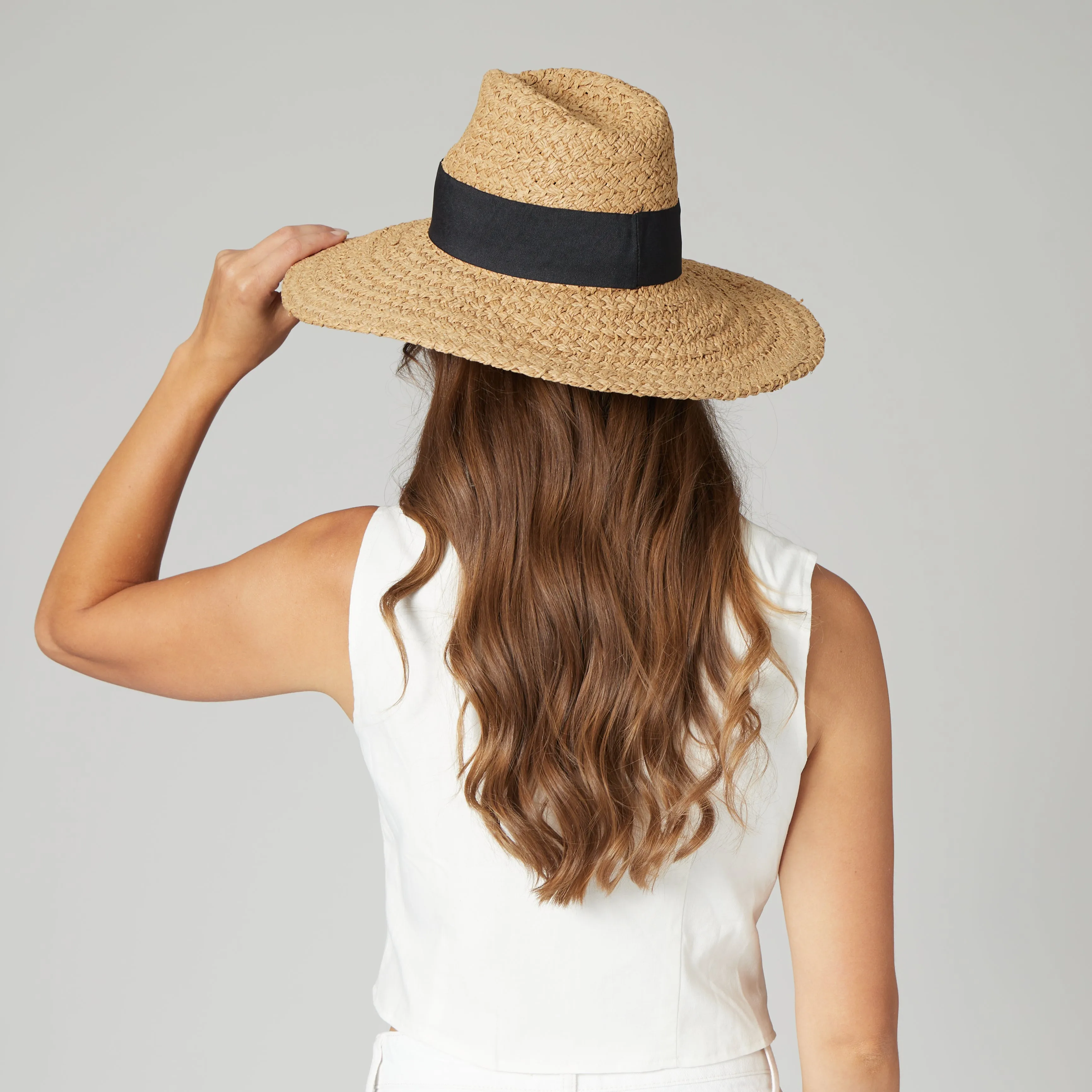 Women's Woven Paper Wide Brim Fedora With Grosgrain